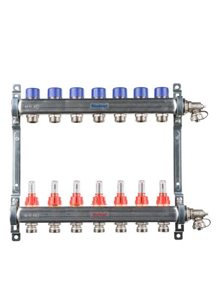 Edelstahl Heizkreisverteiler für FBH - 7 Heizkreise